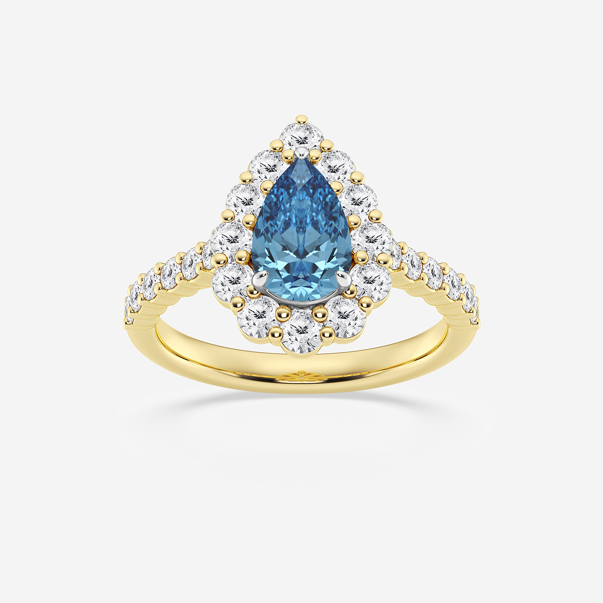 2 ctw Pear Fancy Blue Lab Grown Diamond With Prong Set Frame Halo Engagement Ring