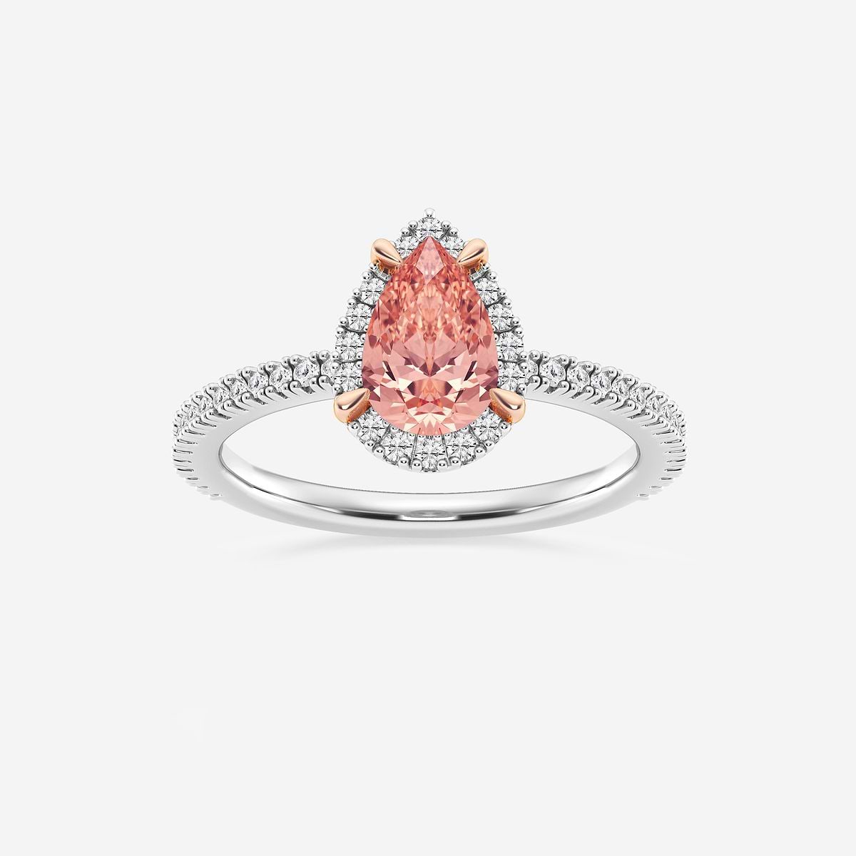 1 1/2 ctw Pear Lab Grown Diamond Fancy Pink With Prong Set Frame Halo Engagement Ring