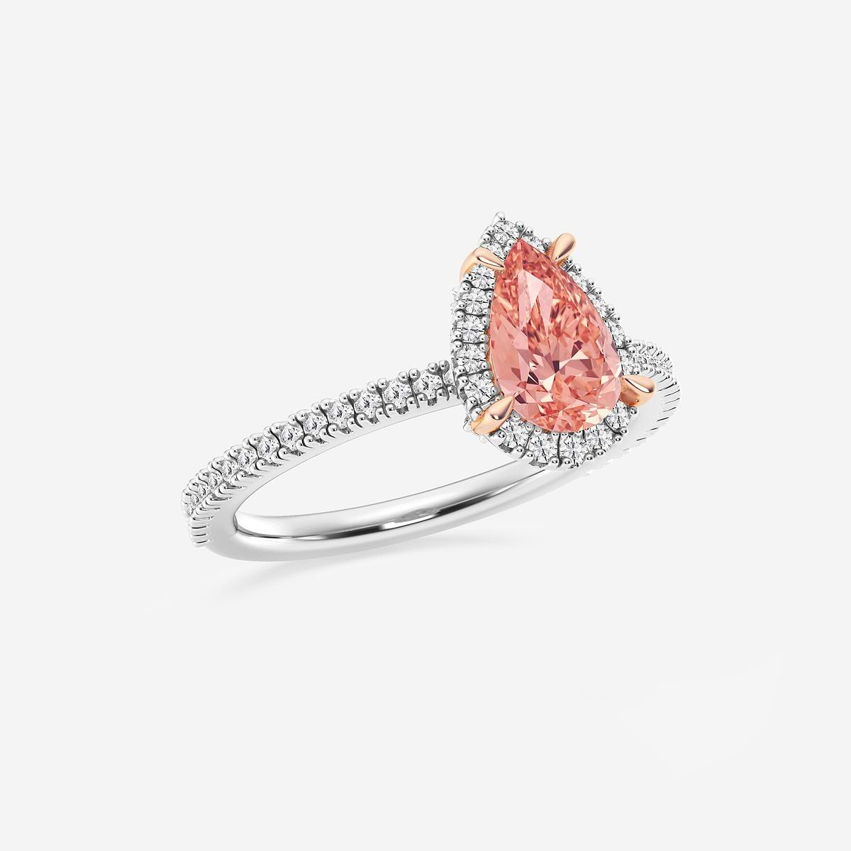 Additional Image 1 for  1 1/2 ctw Pear Lab Grown Diamond Fancy Pink With Prong Set Frame Halo Engagement Ring