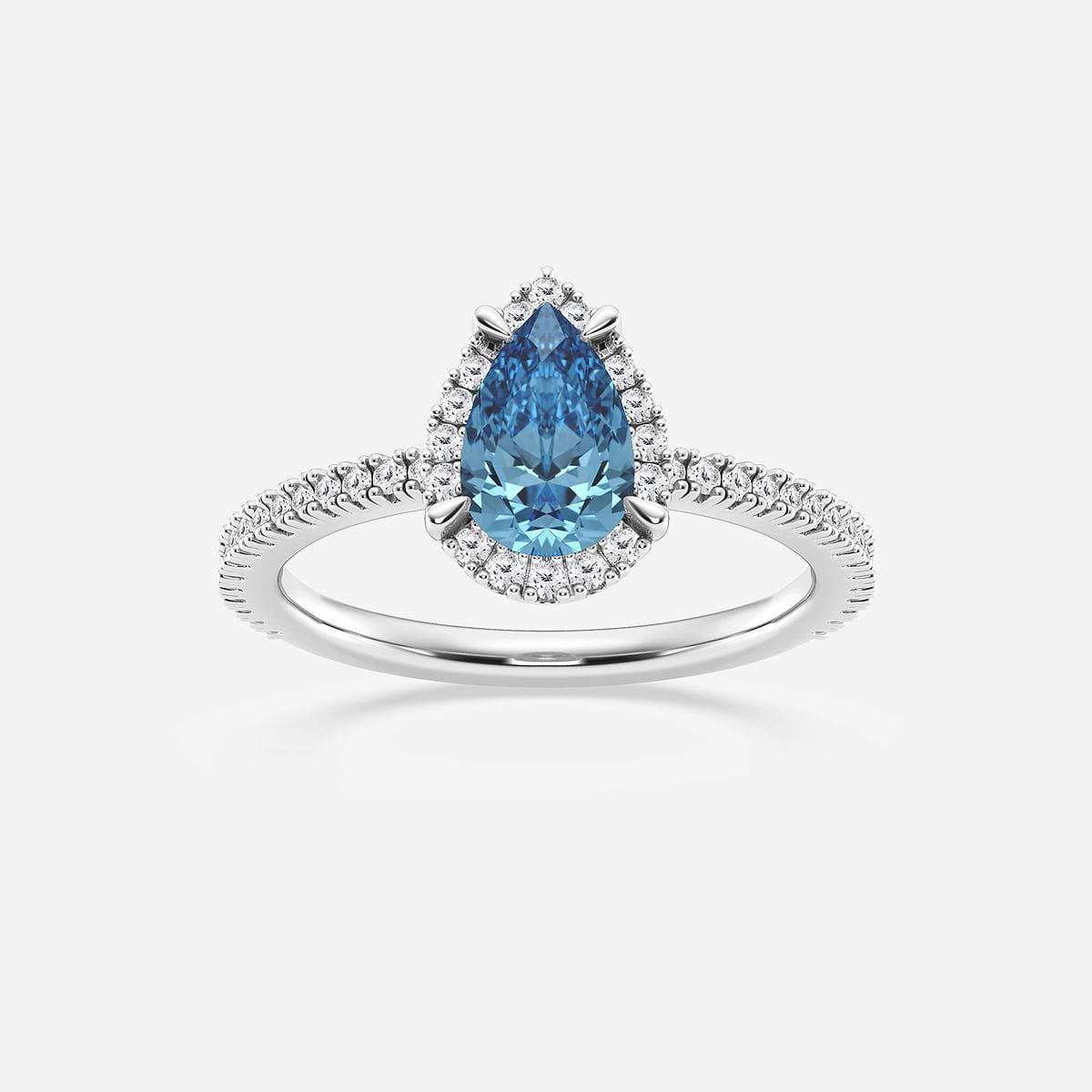 1 1/2 ctw Pear Fancy Blue Lab Grown Diamond With Prong Set Frame Halo Engagement Ring