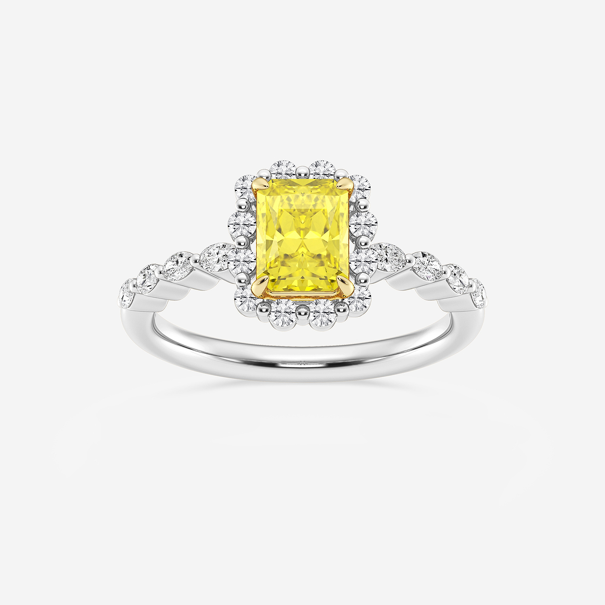 1 1/2 ctw Radiant Lab Grown Diamond Fancy Yellow Floating Diamond Halo Engagement Ring