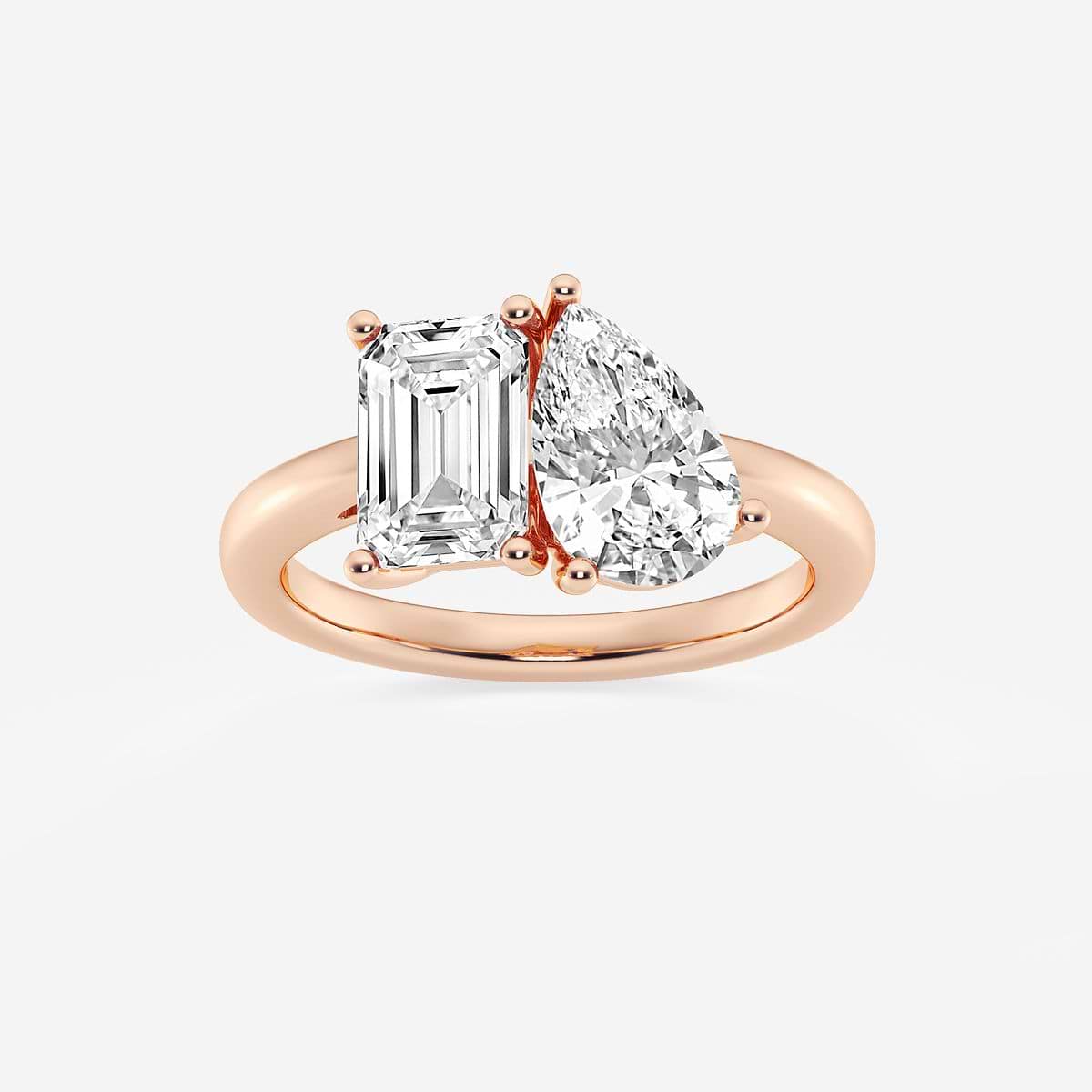 4 ctw Toi Et Moi Pear and Emerald Engagement Ring 14K Rose Gold, F, VS2