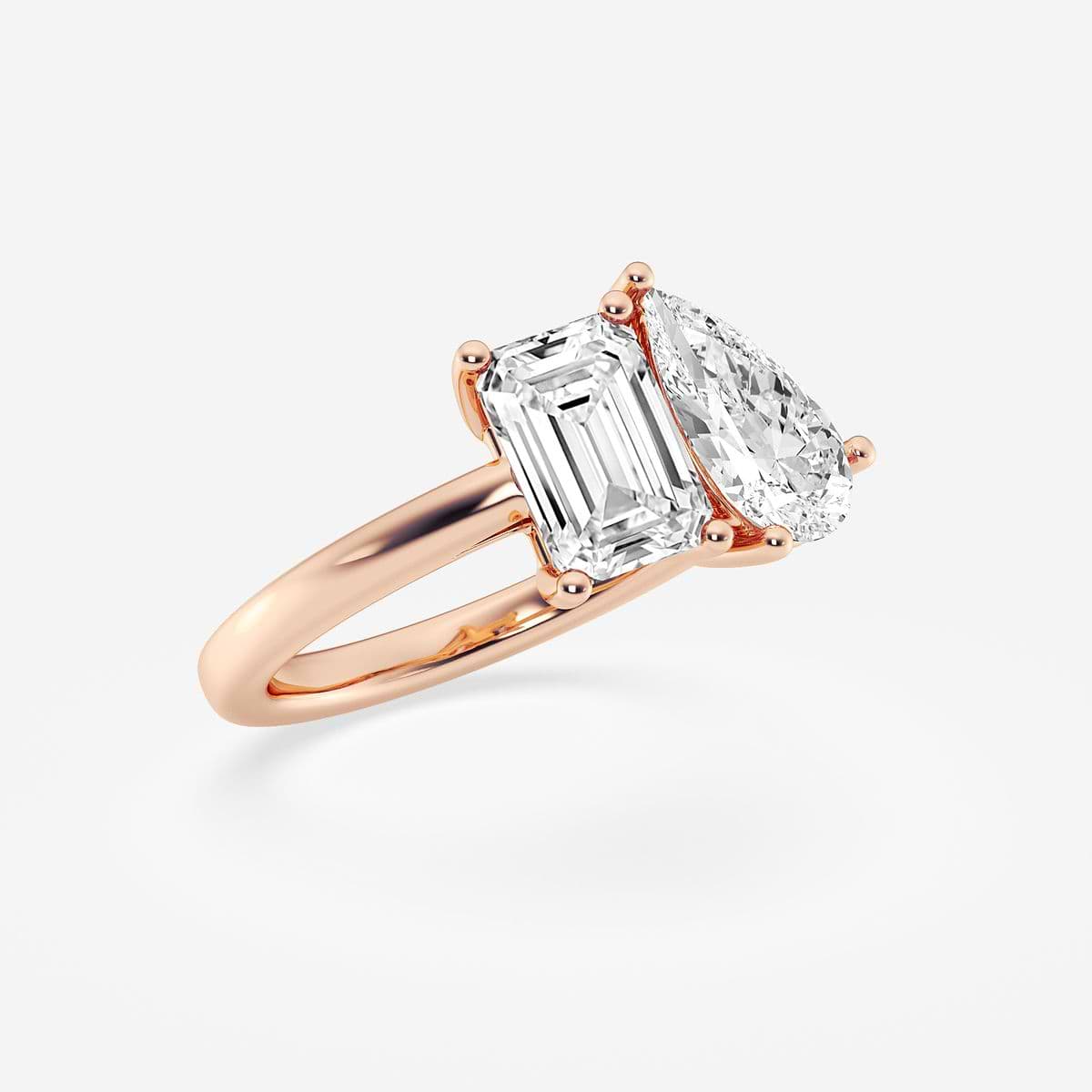 4 ctw Toi Et Moi Pear and Emerald Engagement Ring 14K Rose Gold, F, VS2
