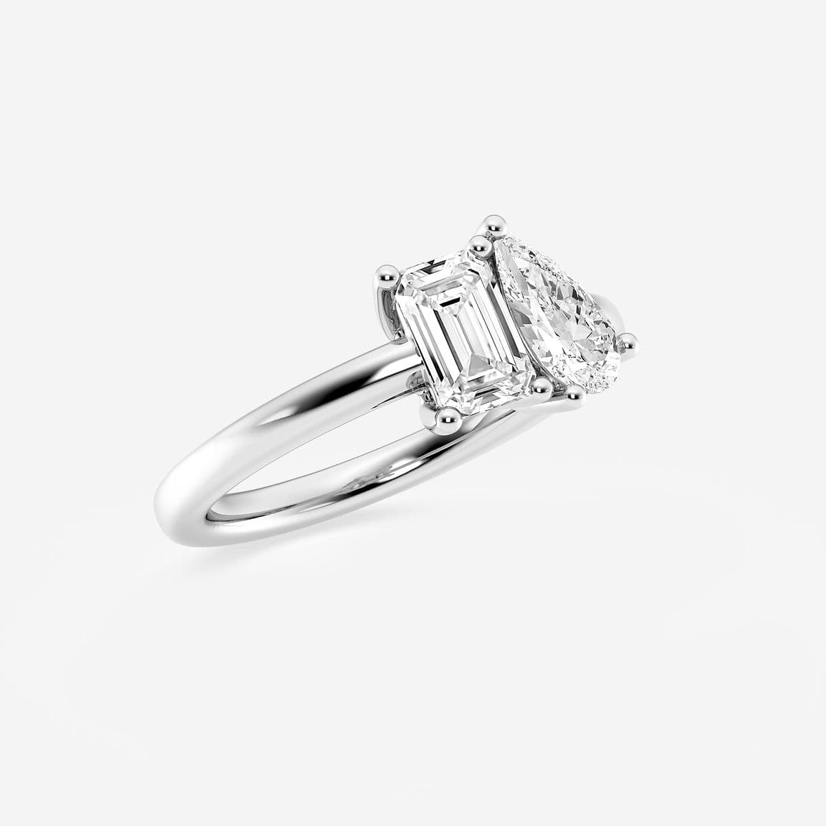 2 ctw Pear and Emerald Lab Grown Diamond Two Stone Engagement Ring 14K White Gold, FG, VS2+