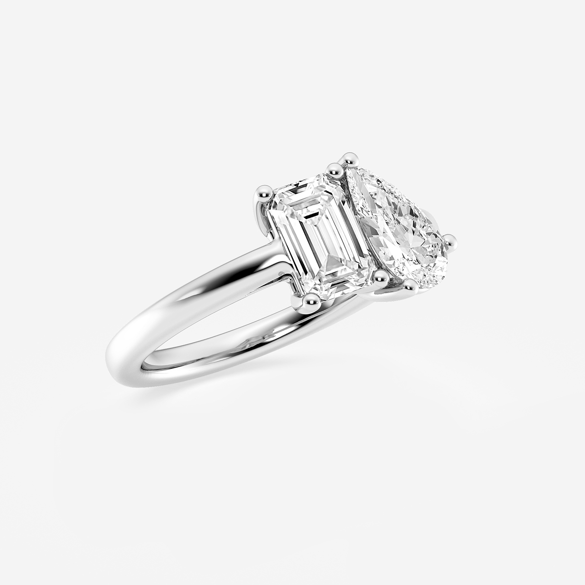 3 ctw Toi Et Moi Pear and Emerald Engagement Ring 14K White Gold, E, VS1