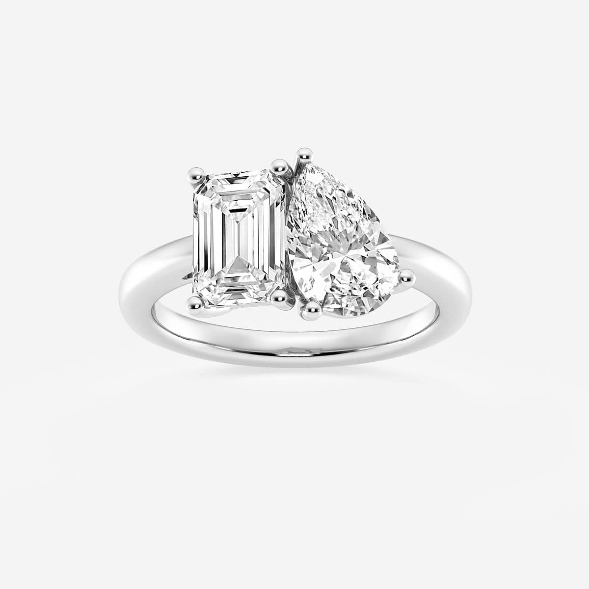 4 ctw Toi Et Moi Pear and Emerald Engagement Ring 14K White Gold, FG, VS2+