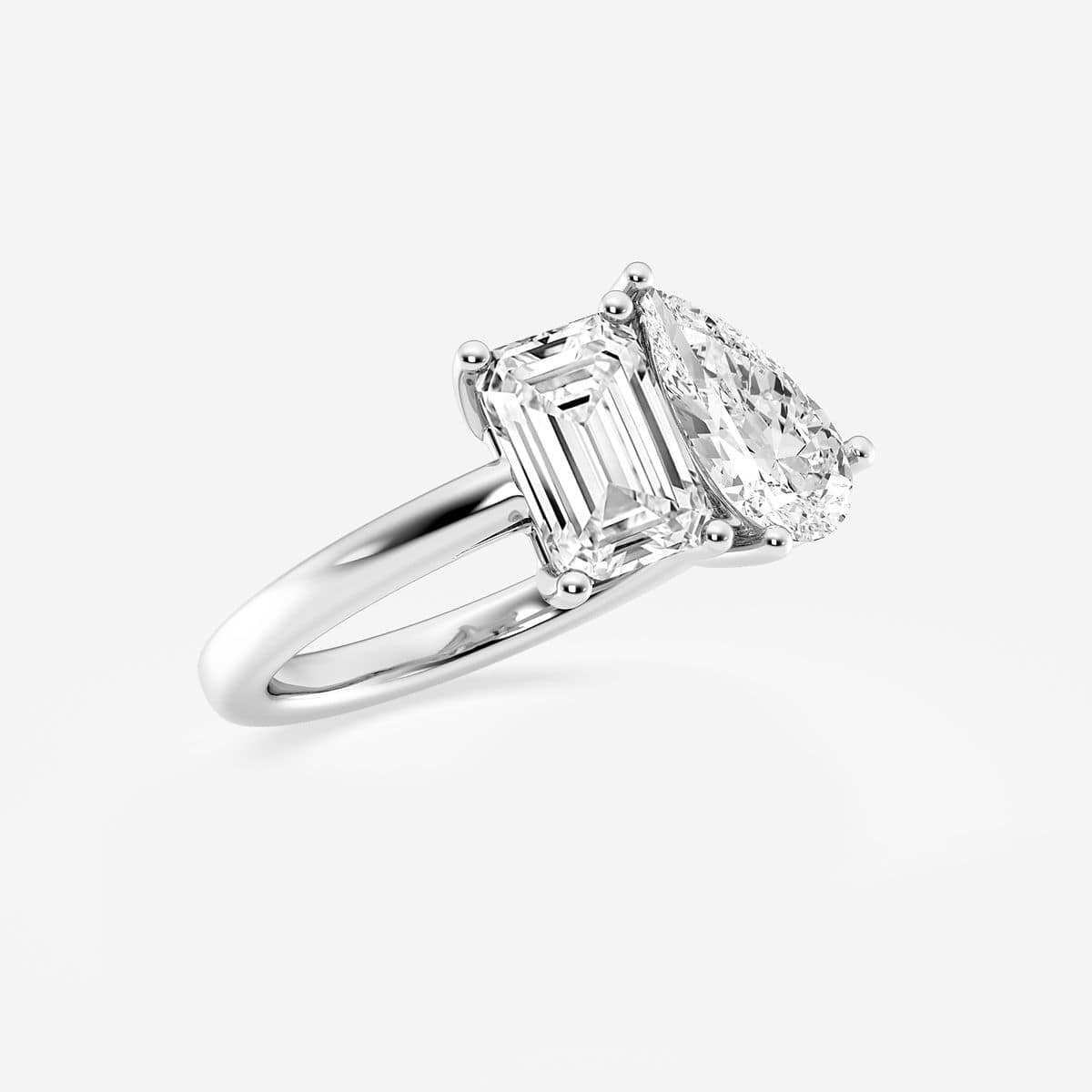 4 ctw Toi Et Moi Pear and Emerald Engagement Ring 14K White Gold, FG, VS2+