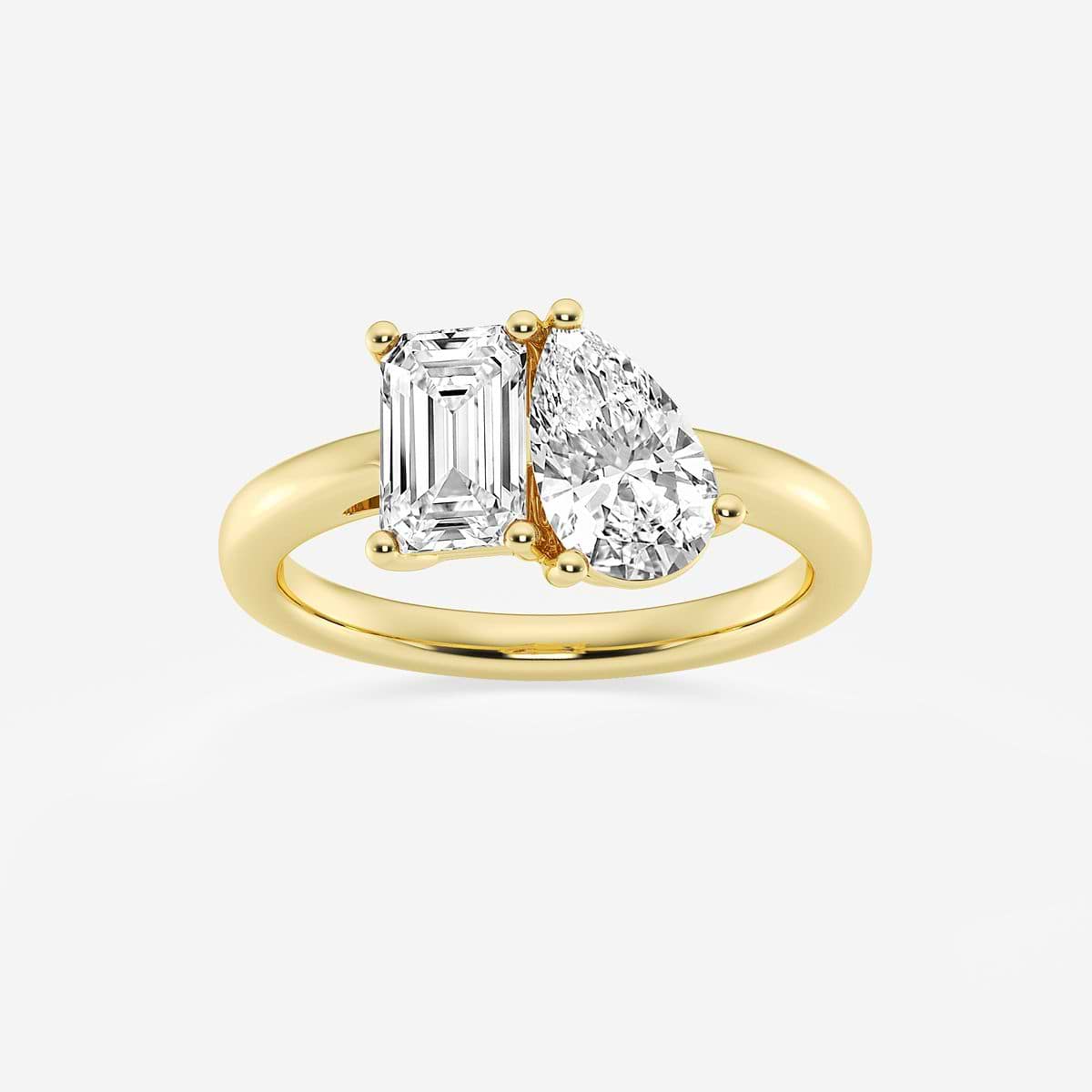 3 ctw Toi Et Moi Pear and Emerald Engagement Ring 14K Yellow Gold, FG, VS2+