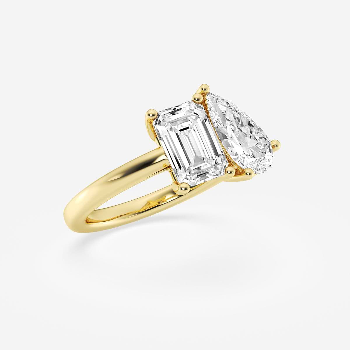4 ctw Pear and Emerald Lab Grown Diamond Two Stone Engagement Ring 14K Yellow Gold, FG, VS2+