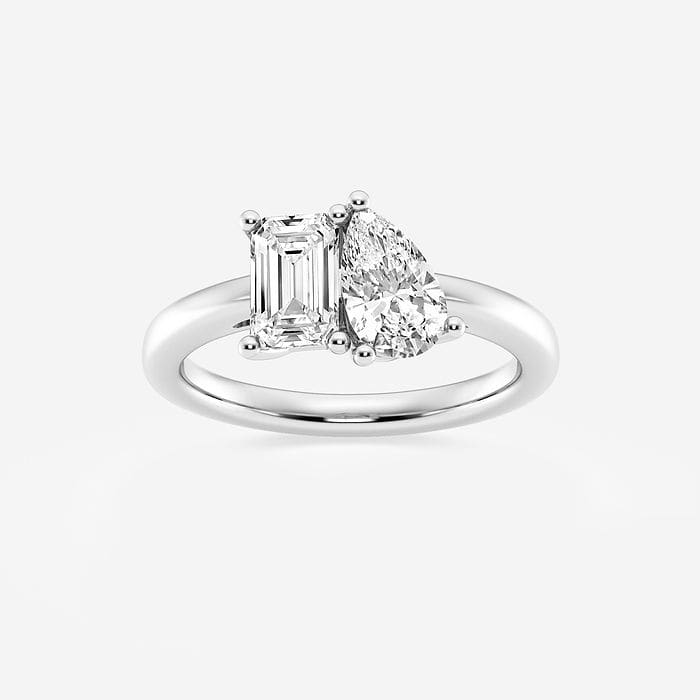 4 ctw Pear and Emerald Lab Grown Diamond Two Stone Engagement Ring 14K Yellow Gold, FG, VS2+
