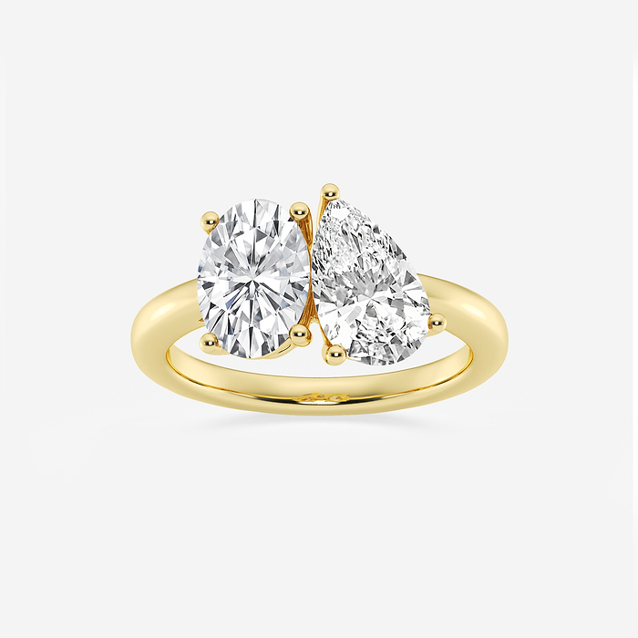 4 ctw Pear and Emerald Lab Grown Diamond Two Stone Engagement Ring 14K Yellow Gold, FG, VS2+