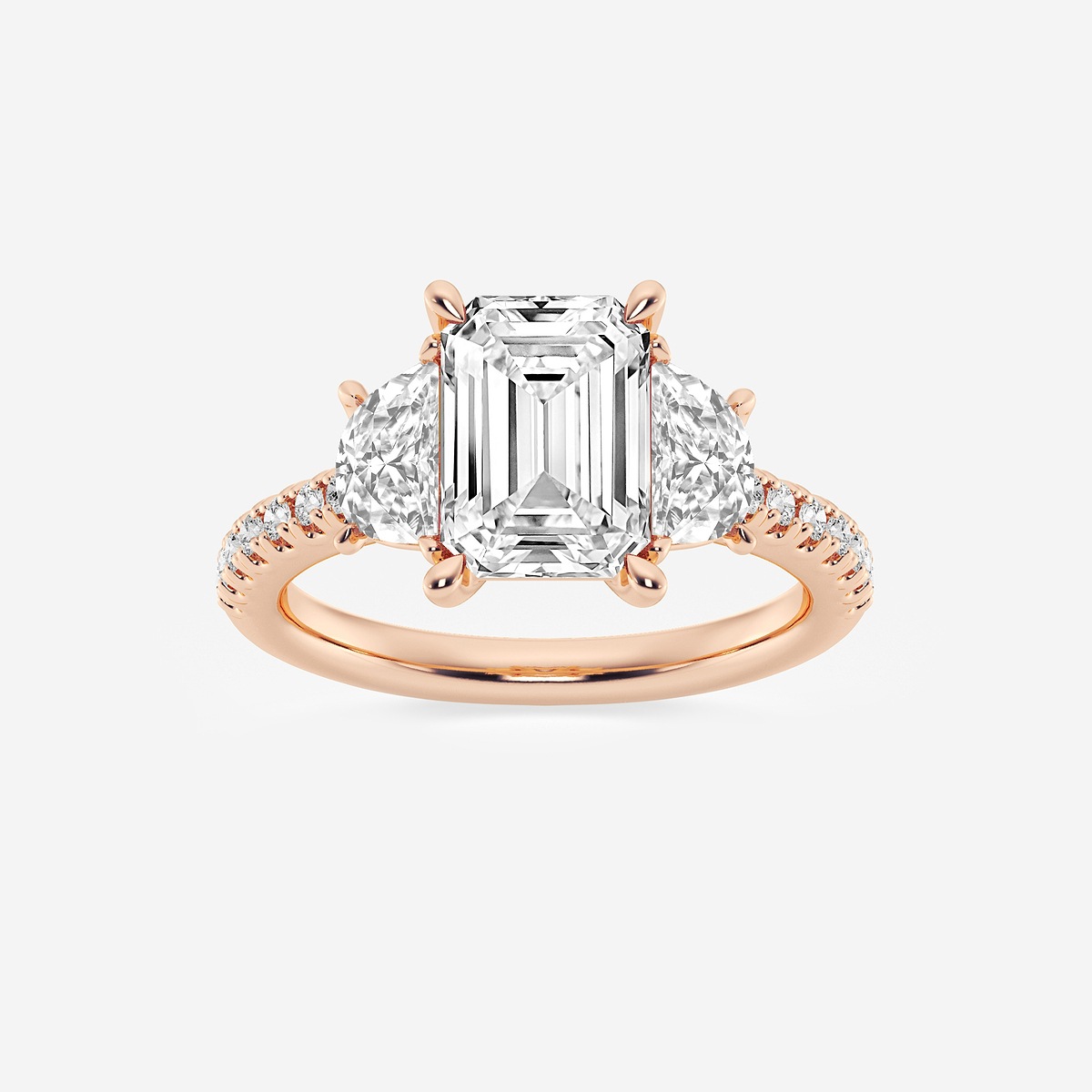 4 1/5 ctw Emerald Lab Grown Diamond Three-Stone Engagement Ring with Half Moon sides