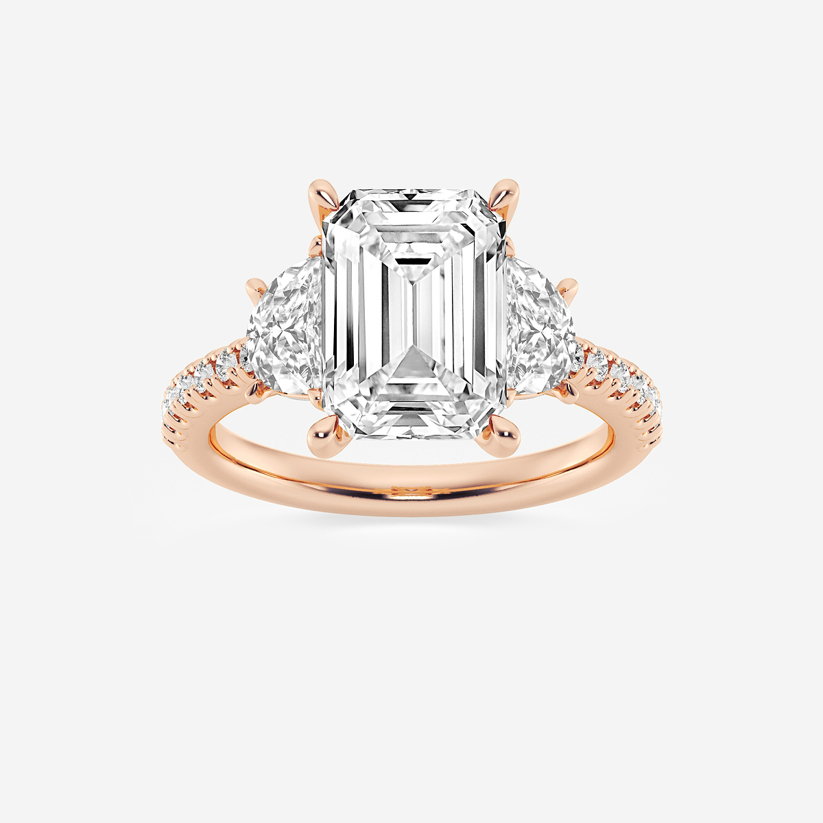 6 1/5 ctw Emerald Lab Grown Diamond Three-Stone Engagement Ring with Half Moon sides