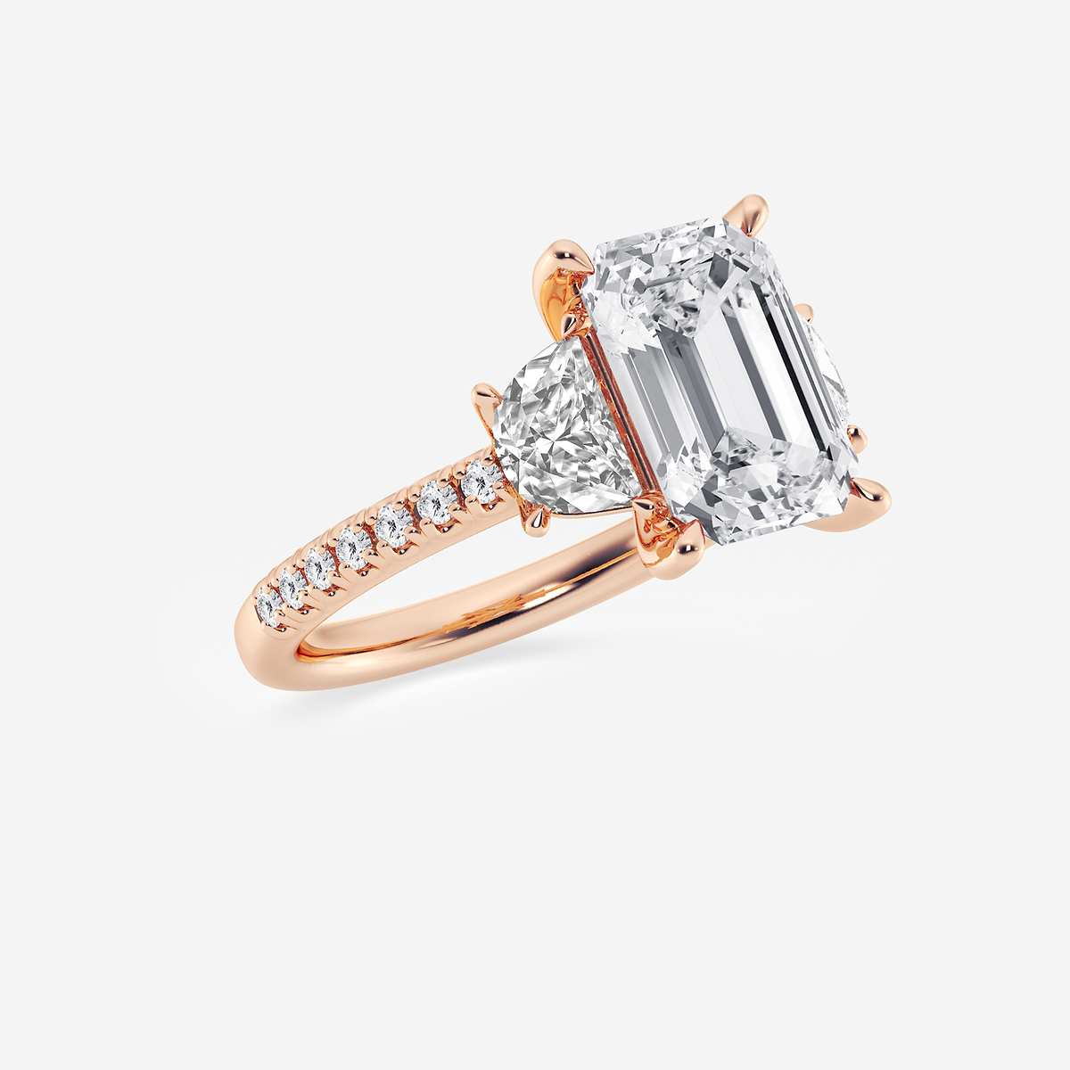 Additional Image 1 for  6 1/5 ctw Emerald Lab Grown Diamond Three-Stone Engagement Ring with Half Moon sides