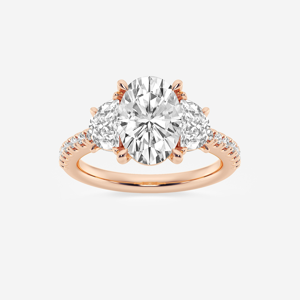 4 2/3 ctw Oval Lab Grown Diamond Three-Stone Engagement Ring with Half Moon sides