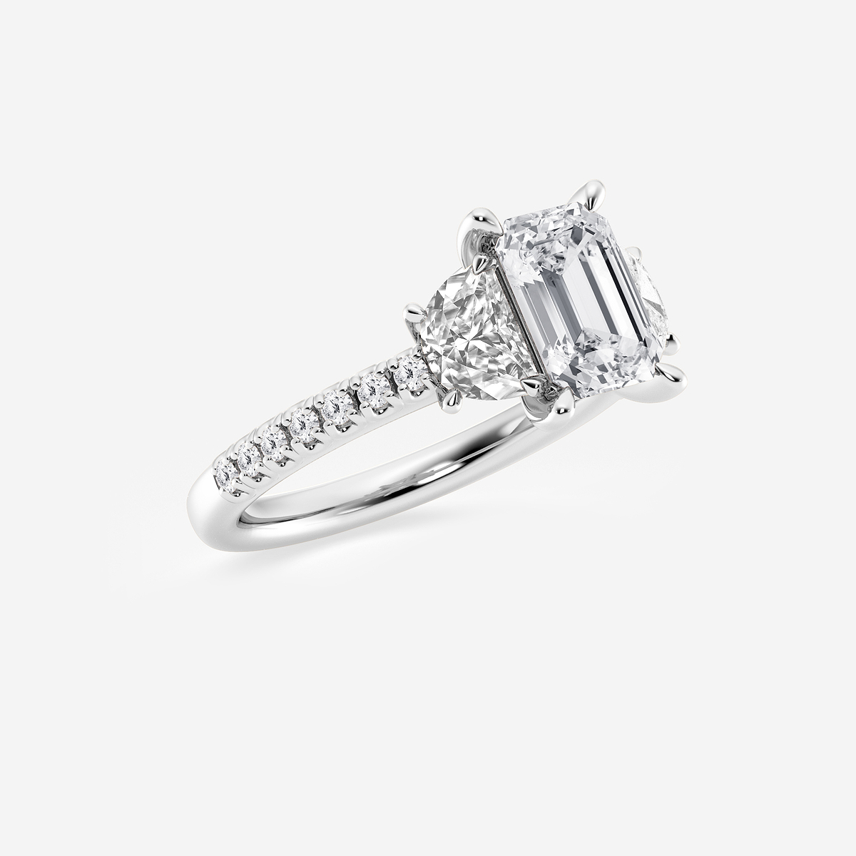 Additional Image 1 for  3 ctw Emerald Lab Grown Diamond Three-Stone Engagement Ring with Half Moon sides