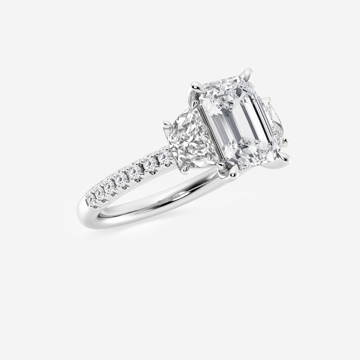 Additional Image 1 for  4 1/5 ctw Emerald Lab Grown Diamond Three-Stone Engagement Ring with Half Moon sides