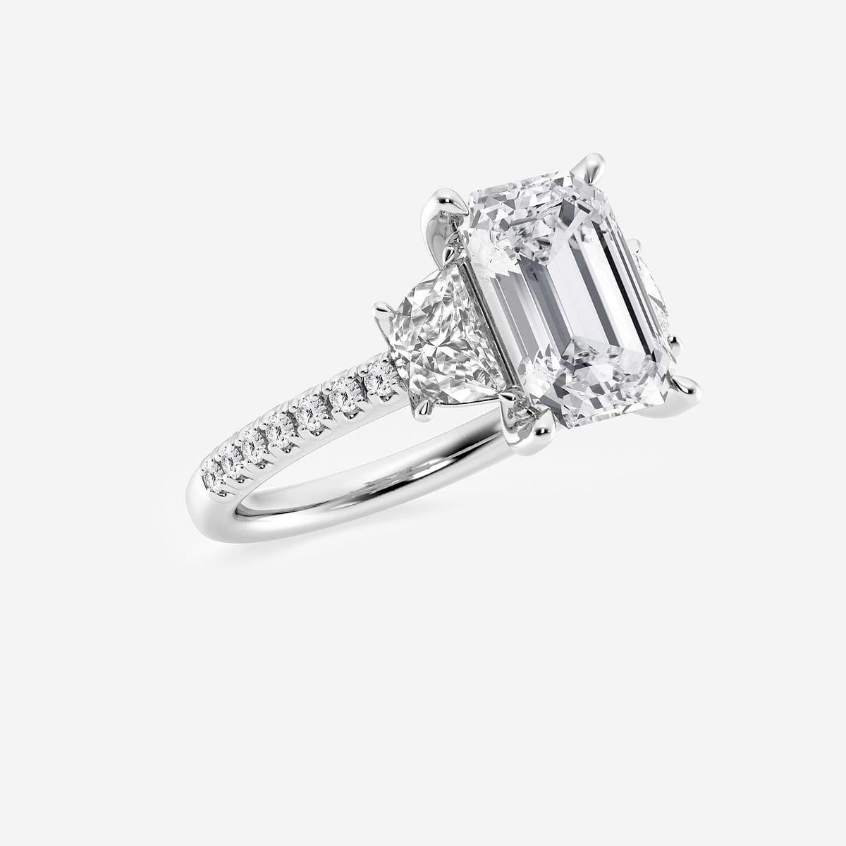 Additional Image 1 for  6 1/5 ctw Emerald Lab Grown Diamond Three-Stone Engagement Ring with Half Moon sides