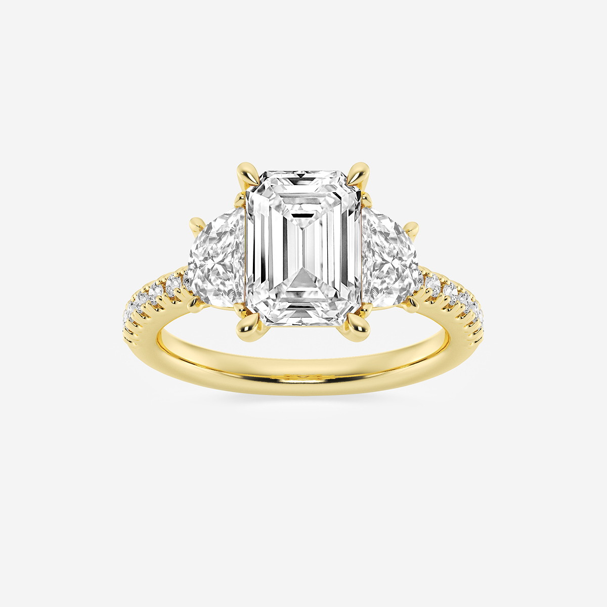 4 1/5 ctw Emerald Lab Grown Diamond Three-Stone Engagement Ring with Half Moon sides