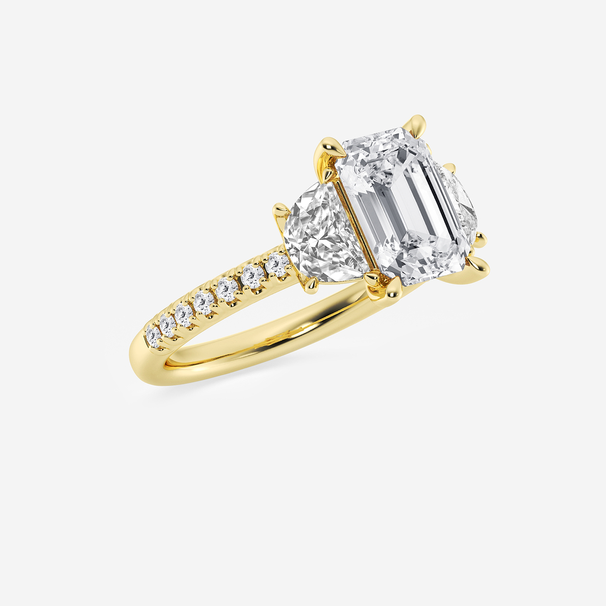 Additional Image 1 for  4 1/5 ctw Emerald Lab Grown Diamond Three-Stone Engagement Ring with Half Moon sides