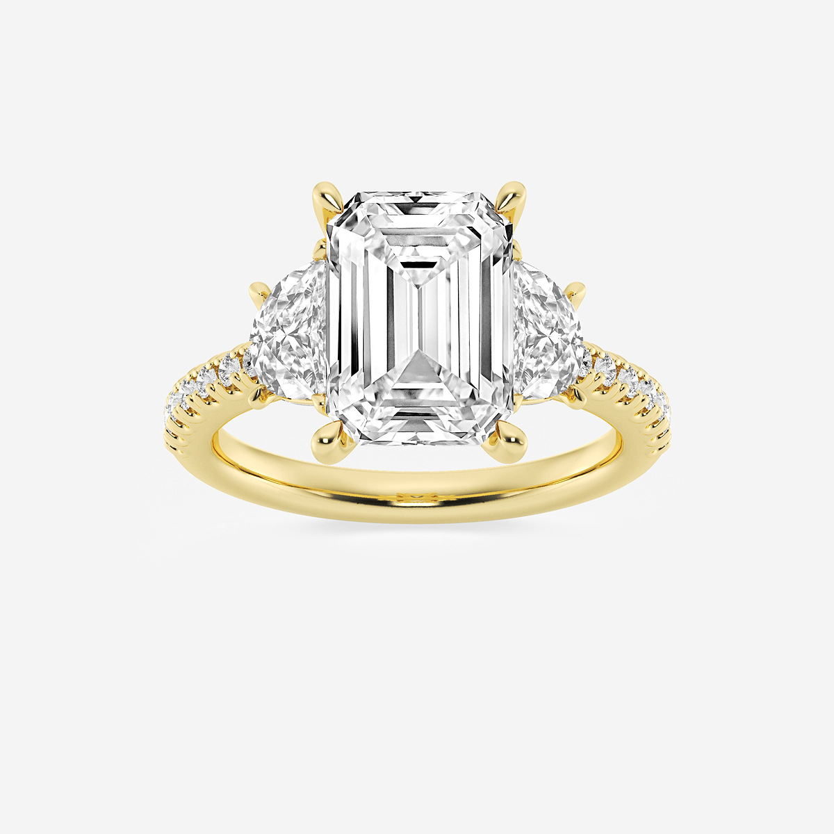 6 1/5 ctw Emerald Lab Grown Diamond Three-Stone Engagement Ring with Half Moon sides