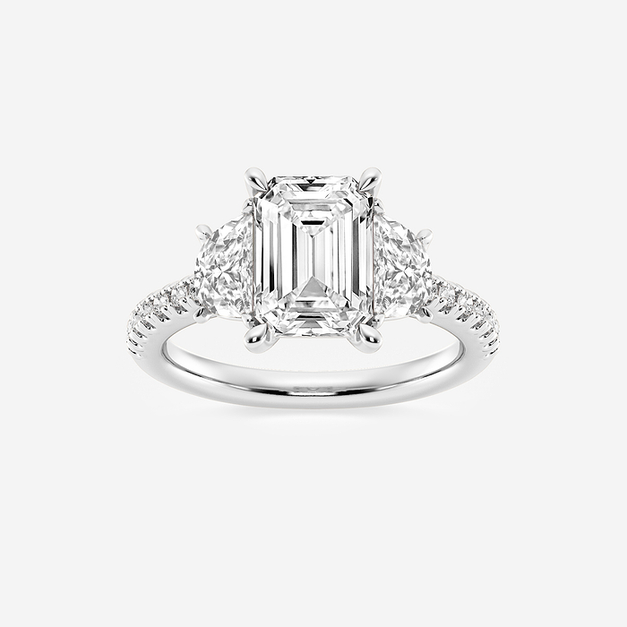 Gia - 4 1/5 ctw Emerald Lab Grown Diamond Three-Stone Engagement Ring with Half Moon sides