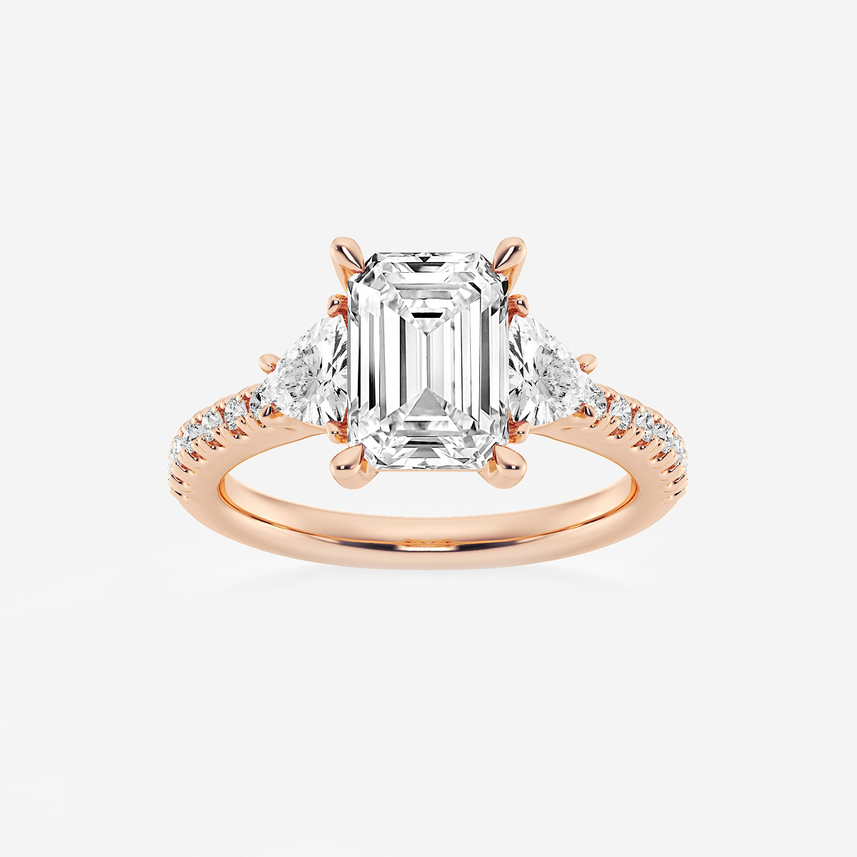 3 2/5 ctw Emerald Lab Grown Diamond Three-Stone Engagement Ring with Trillion Side Stones