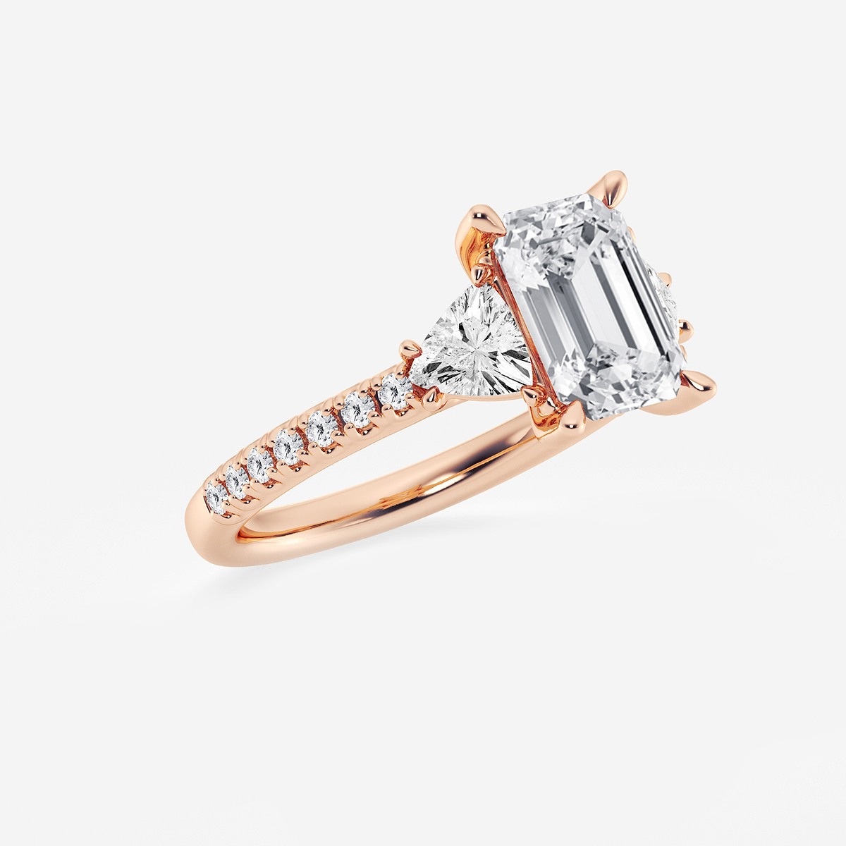 Additional Image 1 for  3 2/5 ctw Emerald Lab Grown Diamond Three-Stone Engagement Ring with Trillion Side Stones