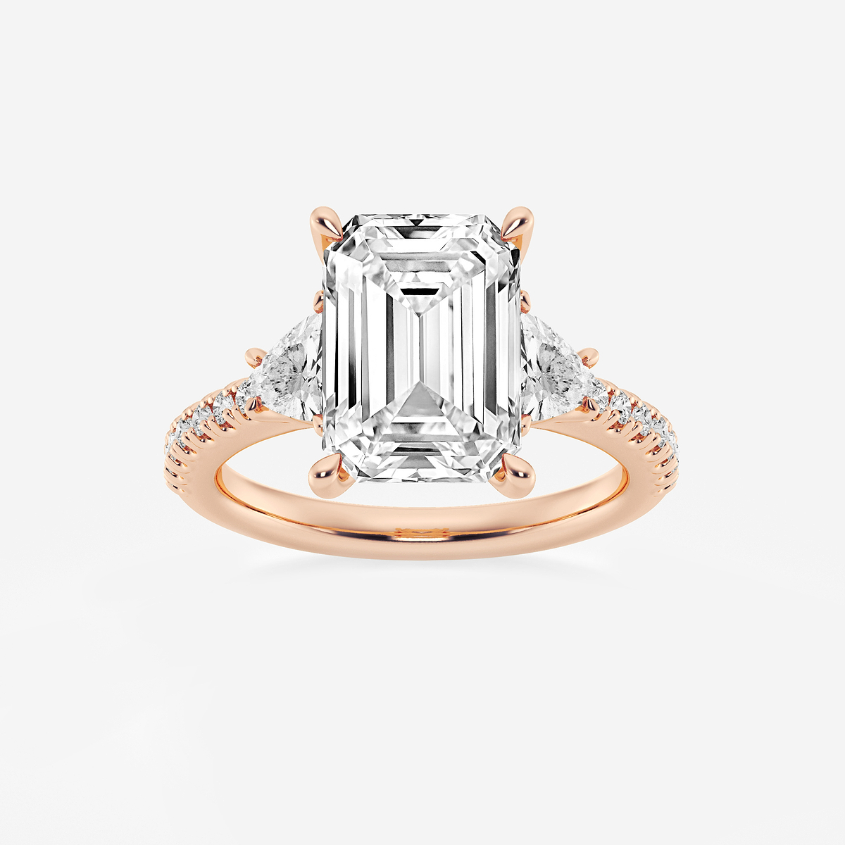 6 ctw Emerald Lab Grown Diamond Three-Stone Engagement Ring with Trillion Side Stones