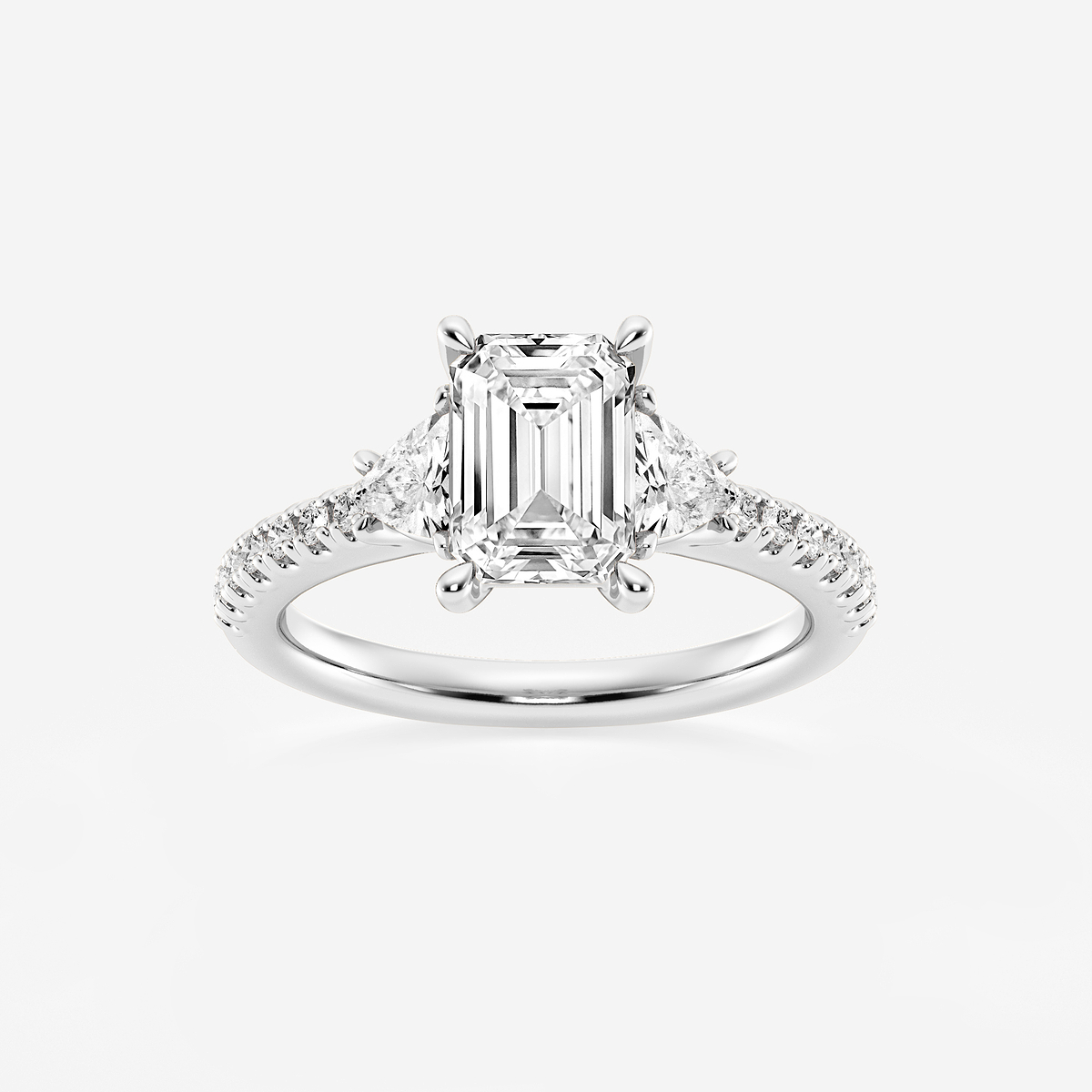 2 3/4 ctw Emerald Lab Grown Diamond Three-Stone Engagement Ring with Trillion Side Stones