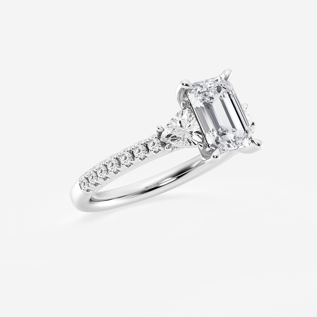 Additional Image 1 for  2 3/4 ctw Emerald Lab Grown Diamond Three-Stone Engagement Ring with Trillion Side Stones