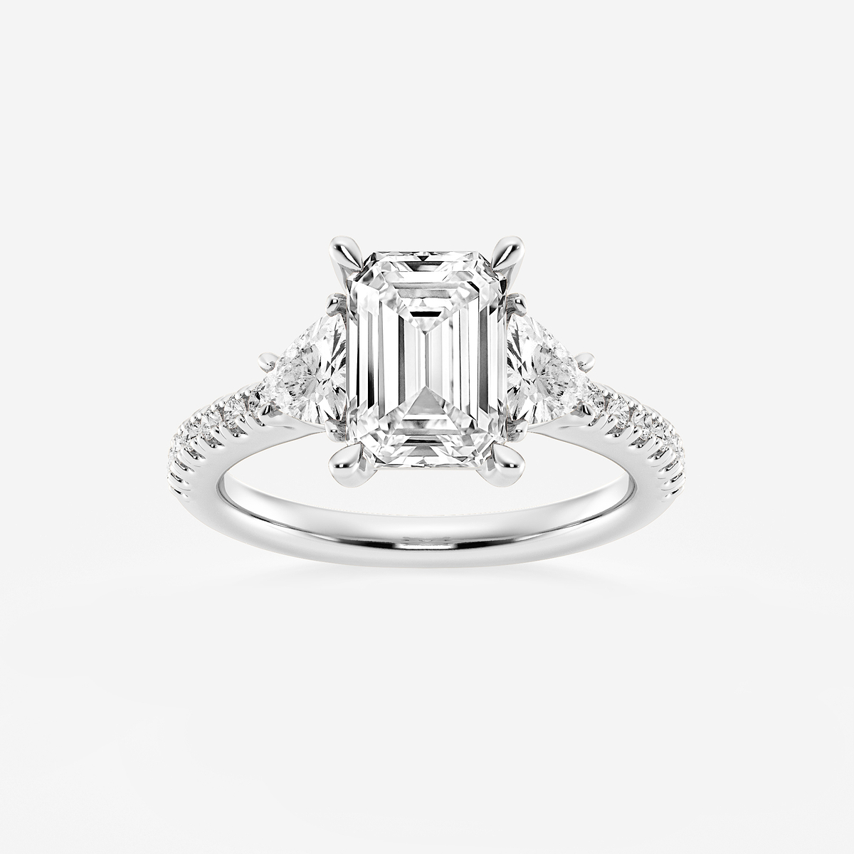 3 2/5 ctw Emerald Lab Grown Diamond Three-Stone Engagement Ring with Trillion Side Stones