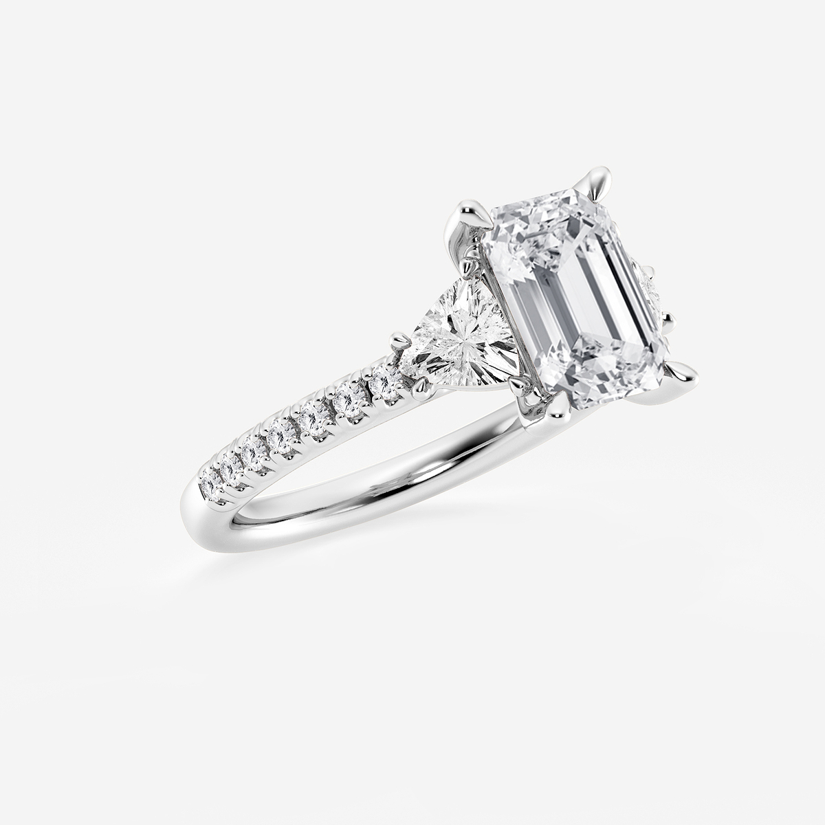 Additional Image 1 for  3 2/5 ctw Emerald Lab Grown Diamond Three-Stone Engagement Ring with Trillion Side Stones