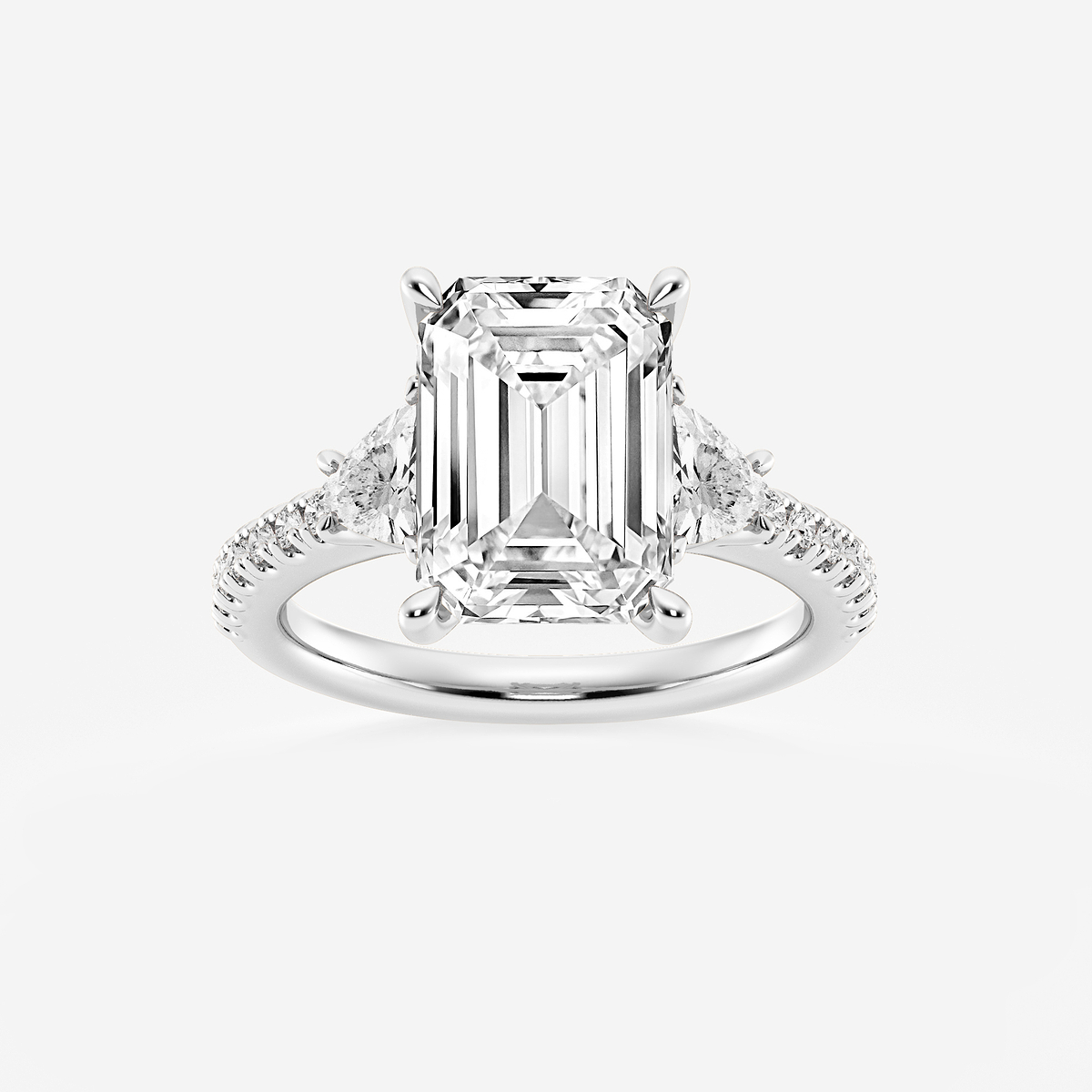 6 ctw Emerald Lab Grown Diamond Three-Stone Engagement Ring with Trillion Side Stones