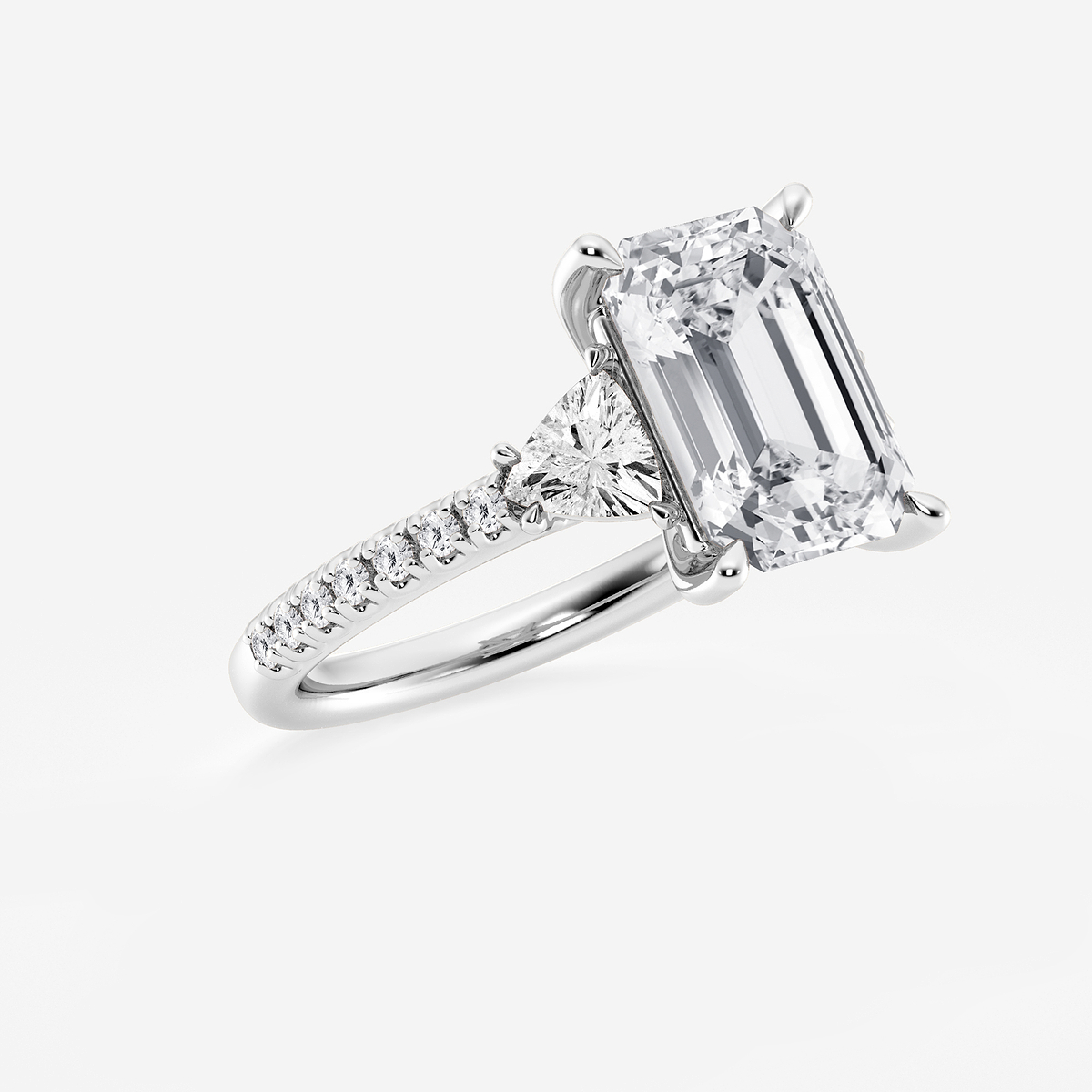 Additional Image 1 for  6 ctw Emerald Lab Grown Diamond Three-Stone Engagement Ring with Trillion Side Stones