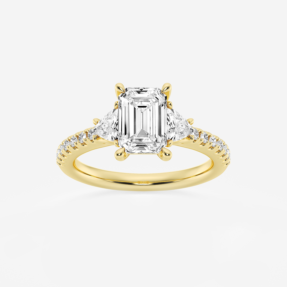 2 3/4 ctw Emerald Lab Grown Diamond Three-Stone Engagement Ring with Trillion Side Stones