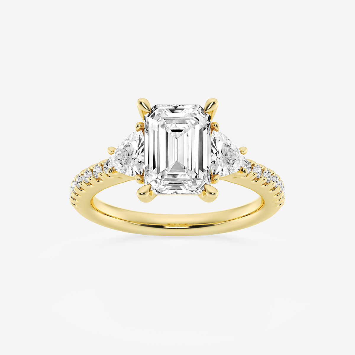 3 2/5 ctw Emerald Lab Grown Diamond Three-Stone Engagement Ring with Trillion Side Stones
