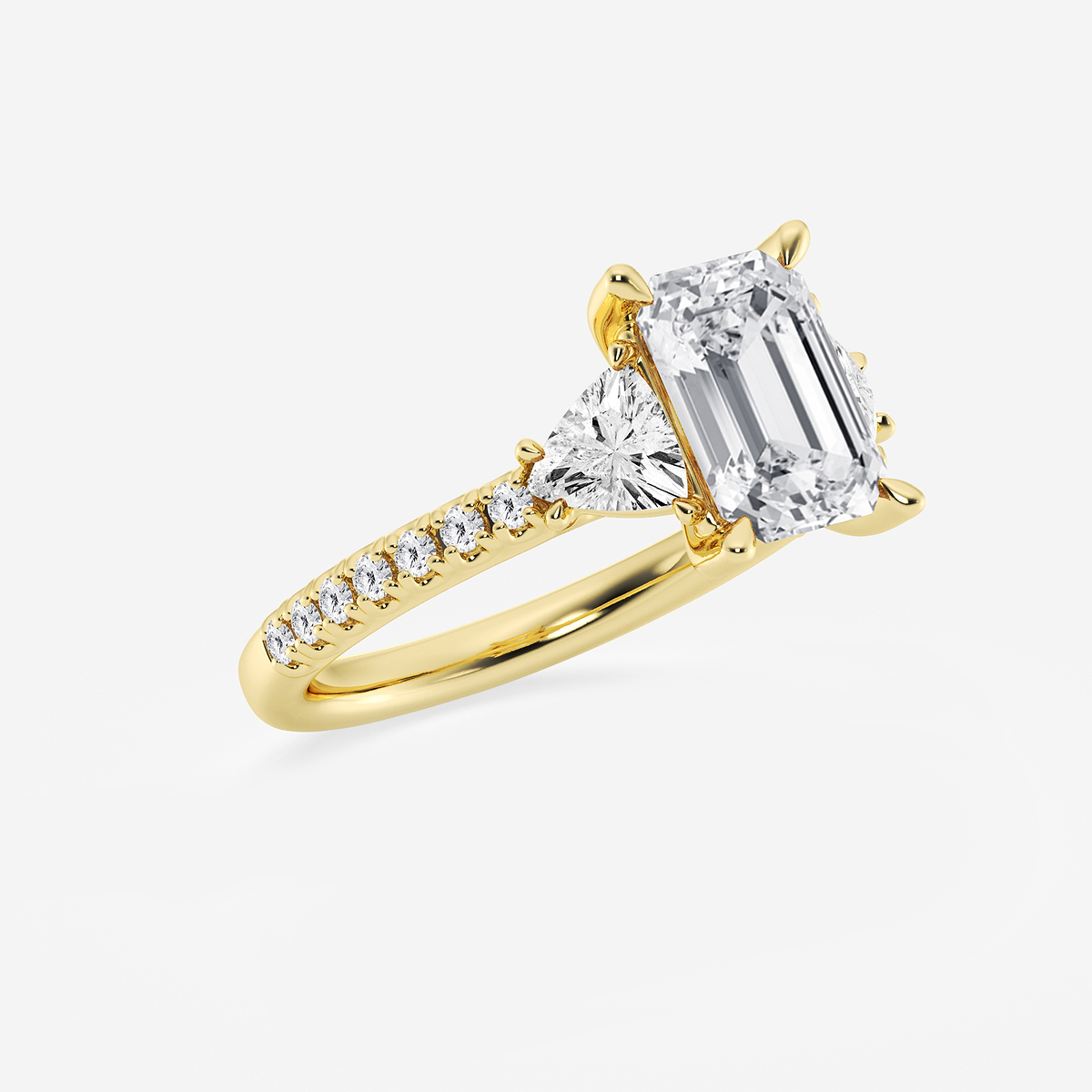 Additional Image 1 for  3 2/5 ctw Emerald Lab Grown Diamond Three-Stone Engagement Ring with Trillion Side Stones