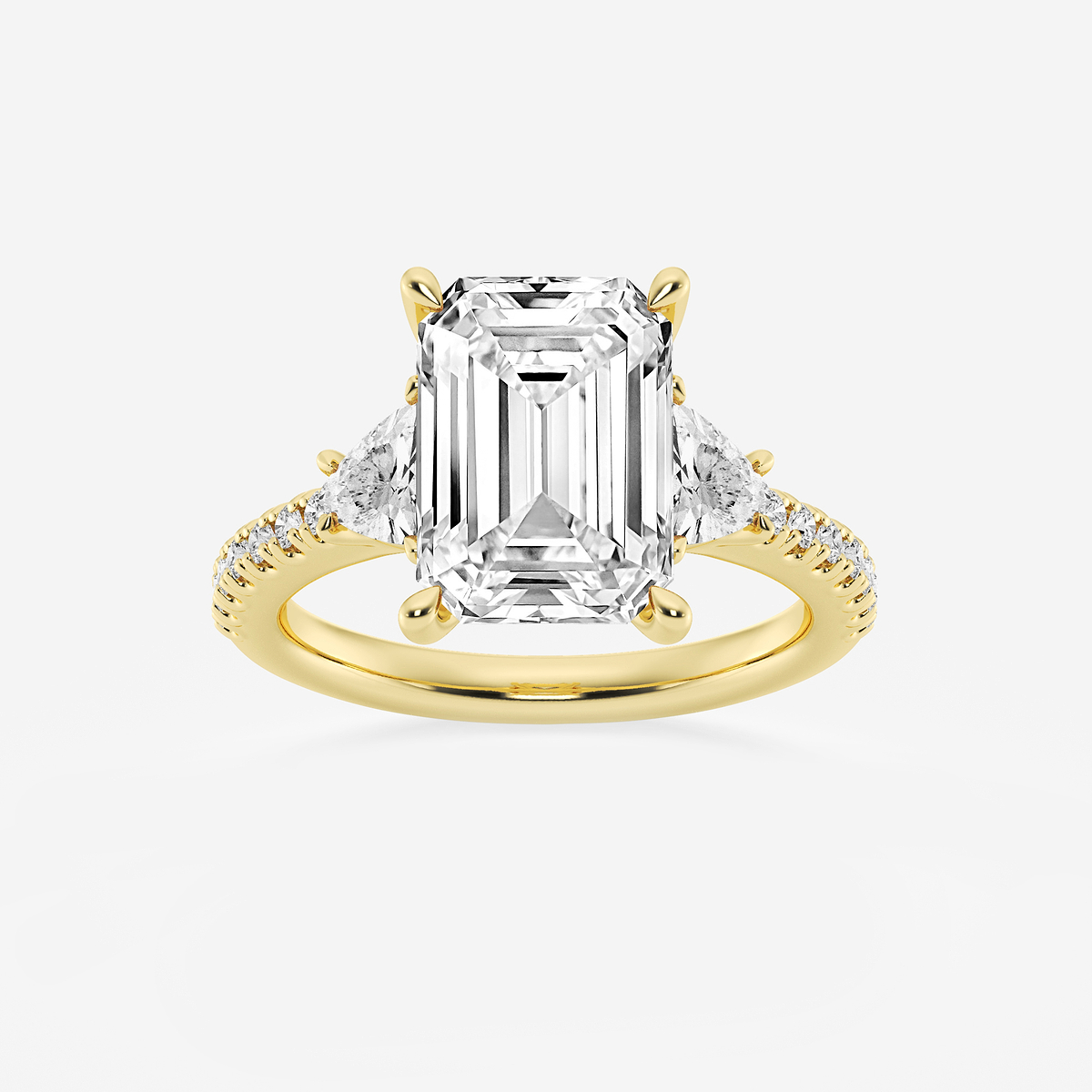 6 ctw Emerald Lab Grown Diamond Three-Stone Engagement Ring with Trillion Side Stones