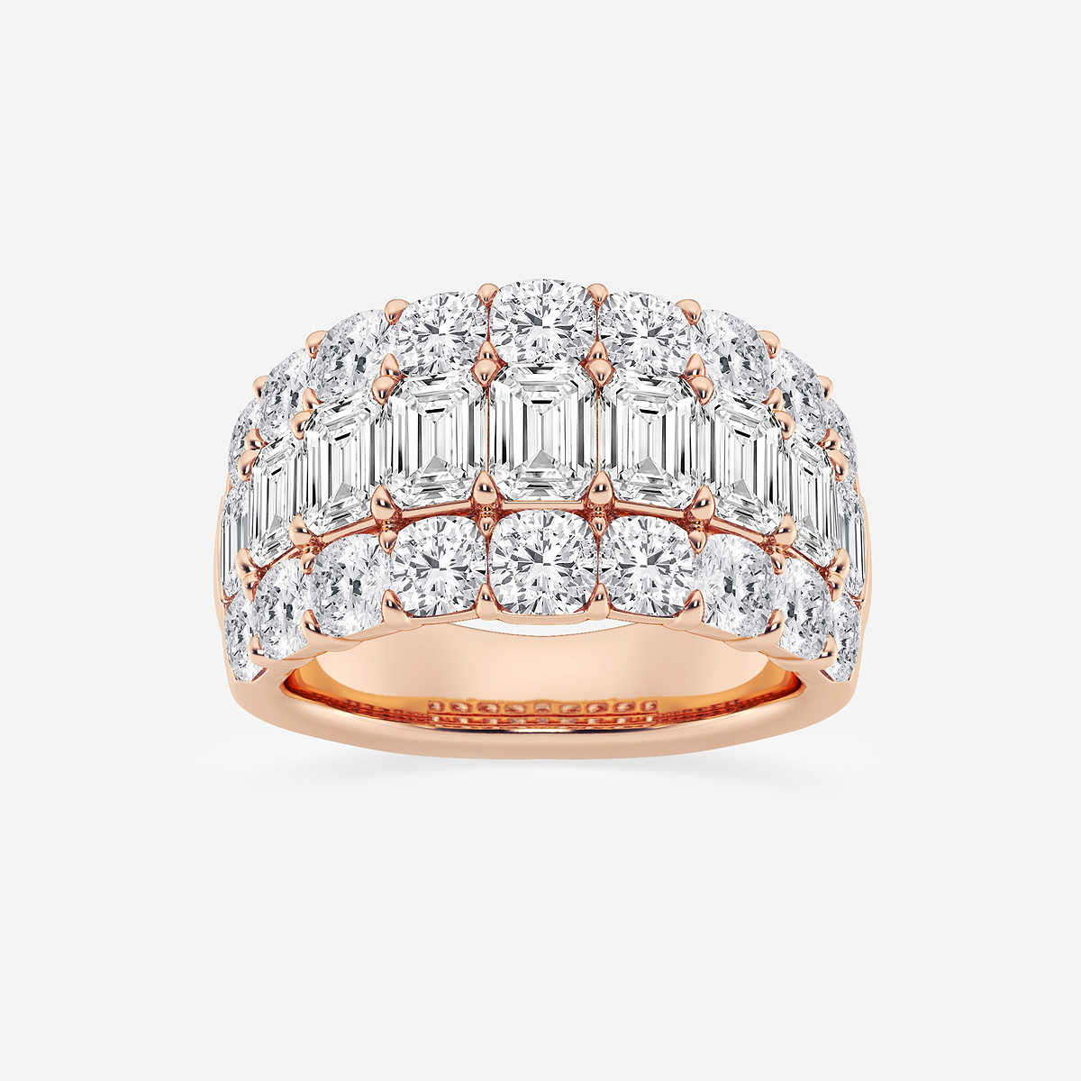 5 3/4 ctw Emerald and Cushion Lab Grown Diamond Three Row Band