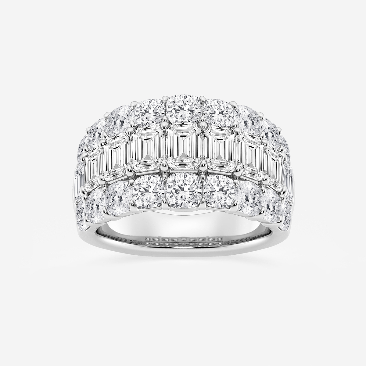 5 3/4 ctw Emerald and Cushion Lab Grown Diamond Three Row Band
