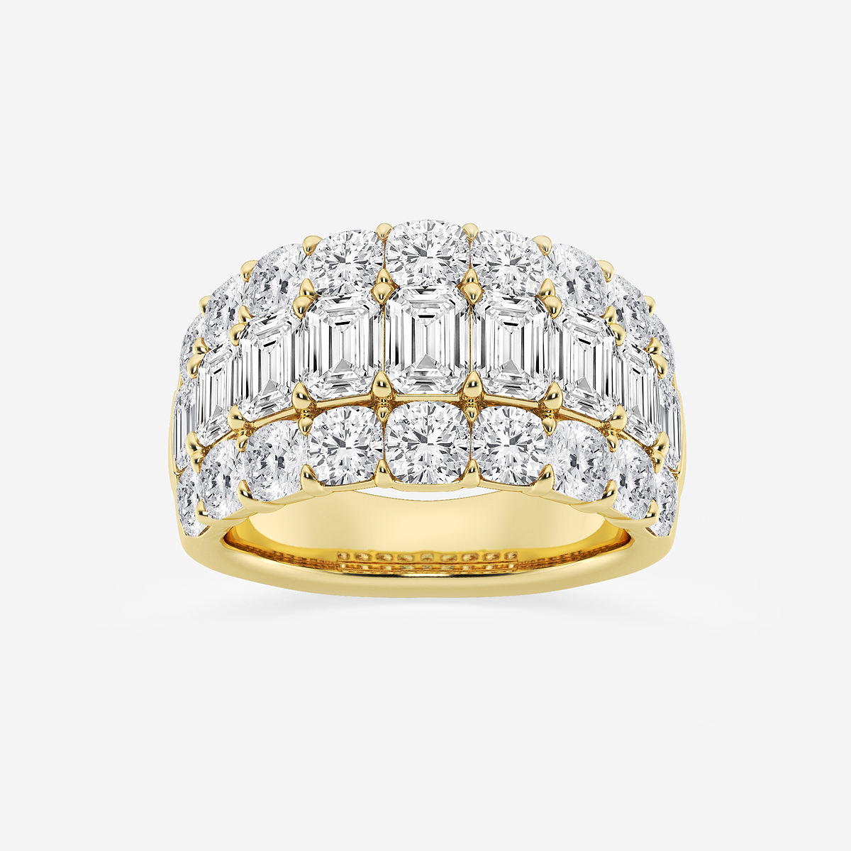 5 3/4 ctw Emerald and Cushion Lab Grown Diamond Three Row Band