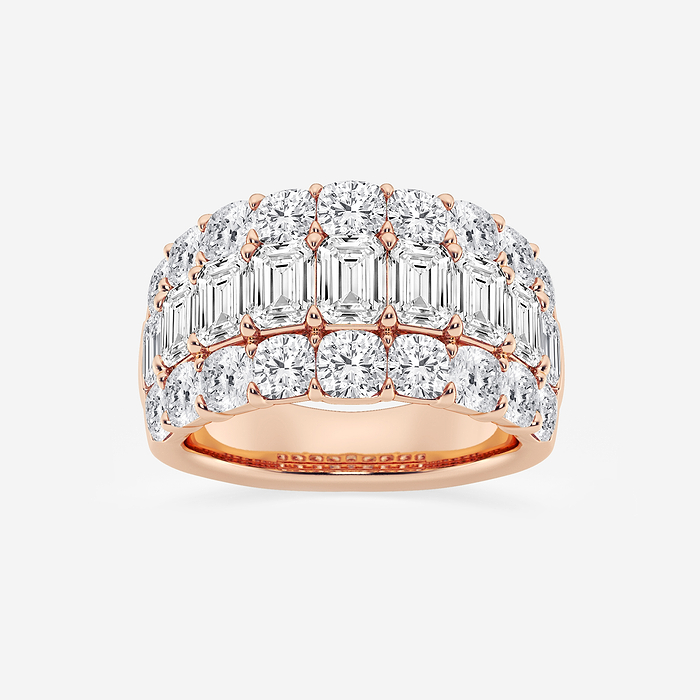 Fable Band - 5 3/4 ctw Emerald and Cushion Lab Grown Diamond Three Row Band