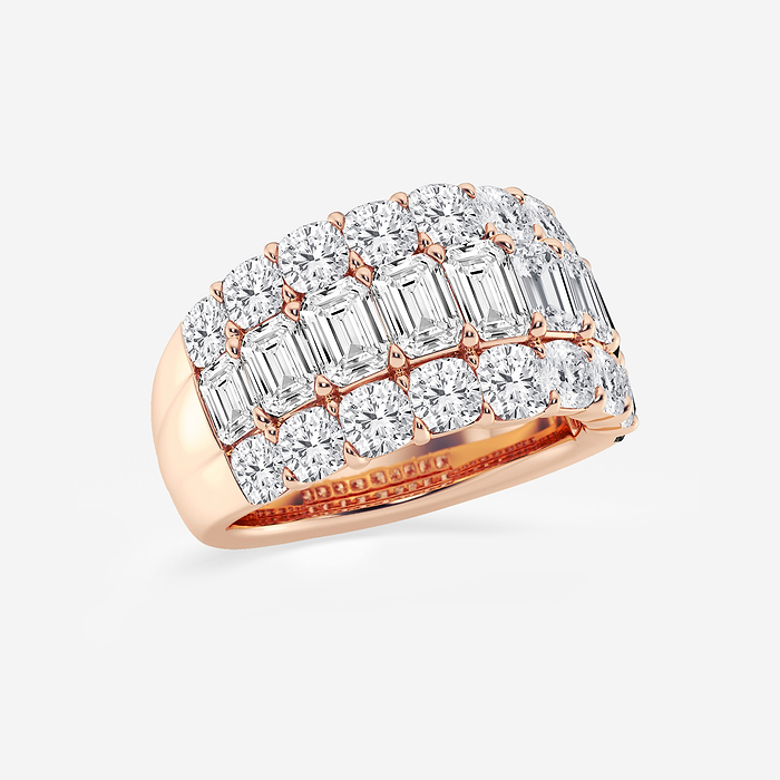 Fable Band - 5 3/4 ctw Emerald and Cushion Lab Grown Diamond Three Row Band