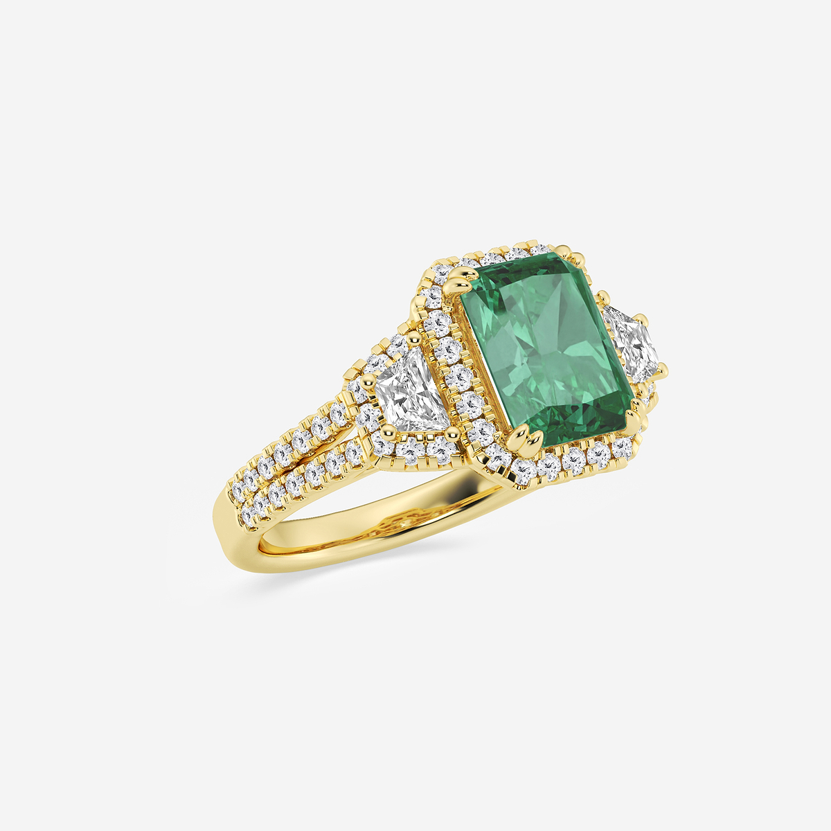 Additional Image 1 for  3 1/4 ctw Radiant Cut Emerald with Round & Trapezoid Lab Grown Diamond Side Stone Engagement Ring