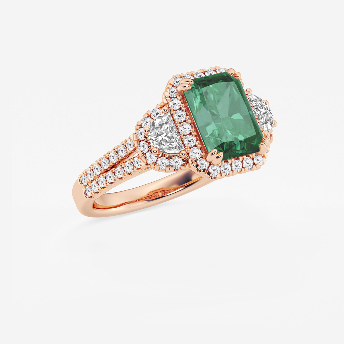 Additional Image 1 for  9X7 mm Radiant Cut Created Emerald and 7/8 ctw Round and Half Moon Lab Grown Diamond Side Stone Engagement Ring