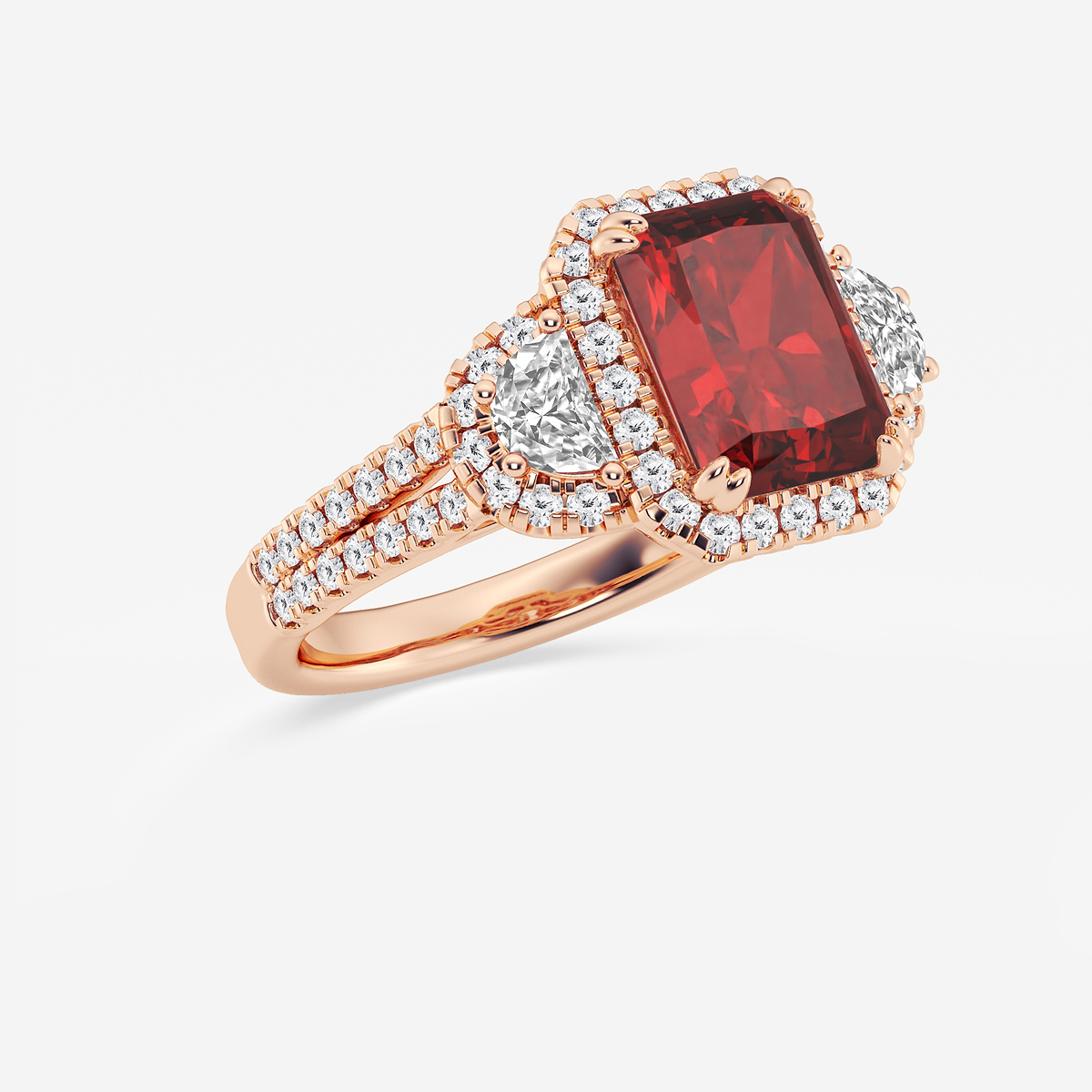 Additional Image 1 for  9X7 mm Radiant Cut Created Ruby and 7/8 ctw Round and Half Moon Lab Grown Diamond Side Stone Engagement Ring