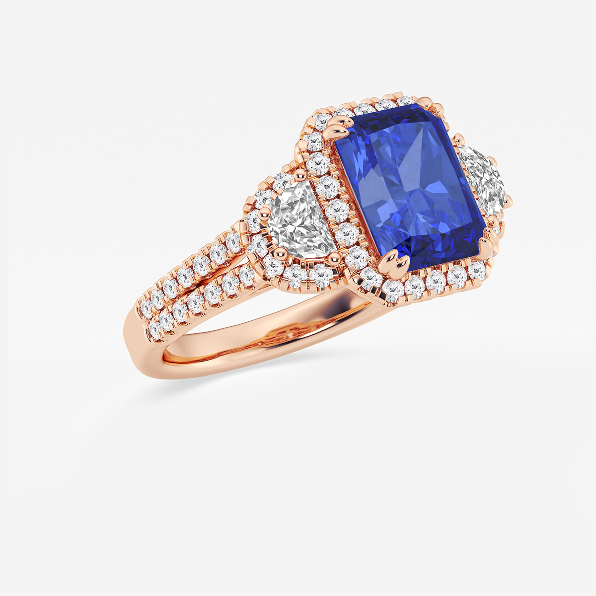 Additional Image 1 for  9X7 mm Radiant Cut Created Sapphire and 7/8 ctw Round and Half Moon Lab Grown Diamond Side Stone Engagement Ring