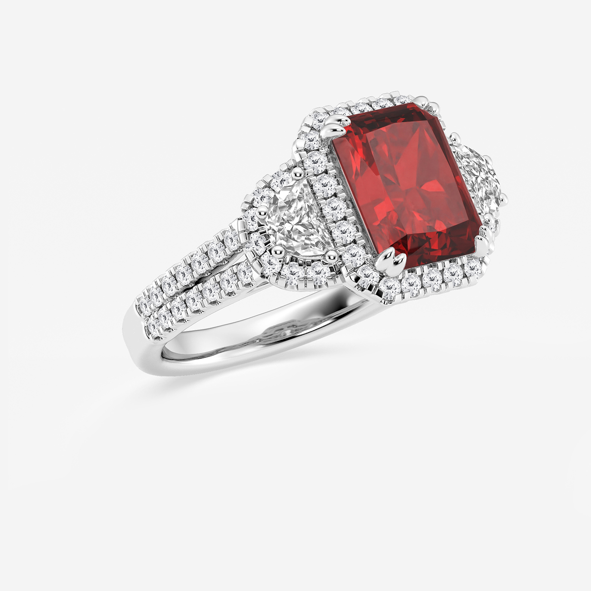 Additional Image 1 for  9X7 mm Radiant Cut Created Ruby and 7/8 ctw Round and Half Moon Lab Grown Diamond Side Stone Engagement Ring