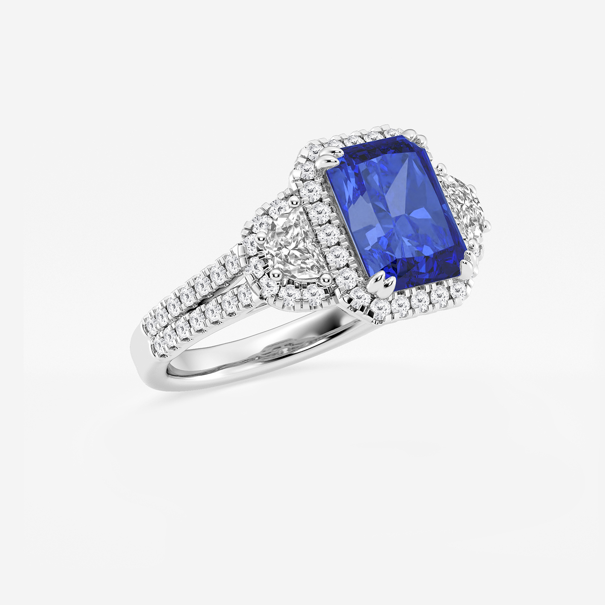 Additional Image 1 for  9X7 mm Radiant Cut Created Sapphire and 7/8 ctw Round and Half Moon Lab Grown Diamond Side Stone Engagement Ring